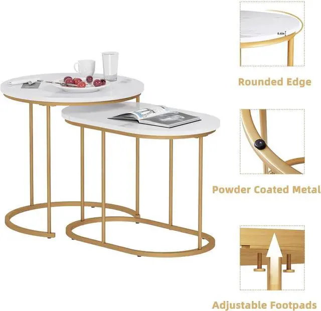 Alt view image 5 of 5 - SogesHome Golden Marble Pattern Nesting Tables - Set of 2 Stacking Side Tables for Living Room, Balcony, and Office Decor, Golden
