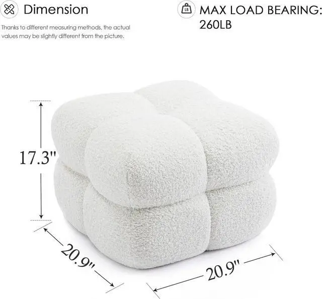 Alt view image 2 of 7 - Zesthouse Square Pouf Ottoman, Modern Ottoman Coffee Table for Living Room, Fuzzy Sherpa Ottoman Foot Rest, Upholstered Tufted Ottoman Stool for Couch, White