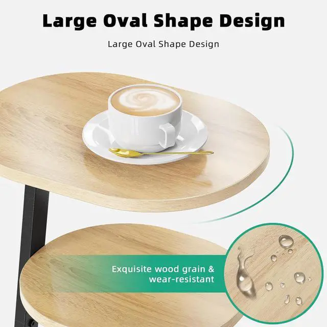 Alt view image 7 of 7 - Side Table, Small End Table with Metal Frame, 3-Tier Bedside Tables, Round Side Tables for Living Room Bedroom Couch Bathroom, Oval, Modern Oak