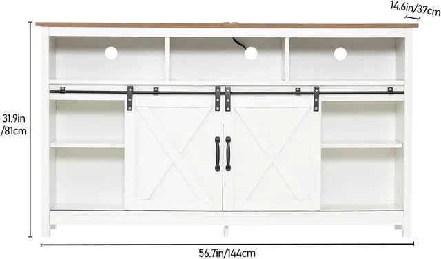 Alt view image 2 of 6 - Farmhouse Coffee Bar Cabinet with Power Outlet, Rustic Sideboard Buffet Storage Cabinet with Storage, Wood Buffet Cabinet Serving Table Cupboard for Dining Room, Living Room, White