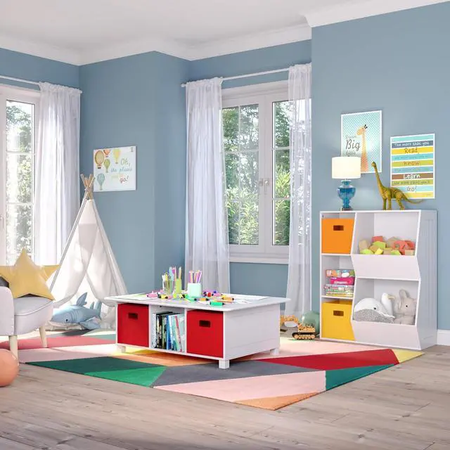 Alt view image 4 of 7 - RiverRidge Home RiverRidge Activity Table, White with Taupe Bins