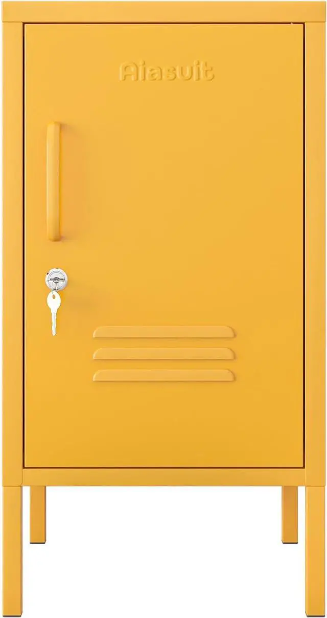 Alt view image 6 of 6 - Single Door Lockable Metal End Table Modern Storage Cabinet Minimalist Room Side Table Adjustable Height Cold Rolled Steel Frame Multifunctional Home Table Yellow Size: 27.55H x 13.78W x 14.96D