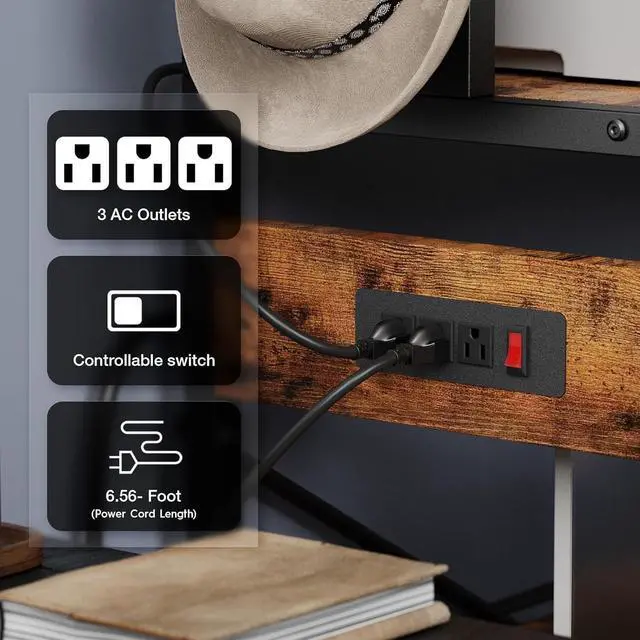 Alt view image 5 of 7 - Kitchen Bakers Rack with Power Outlet, 5 Tiers Coffee Bar Table, Kitchen Microwave Stand with 6 S-shaped Hooks, Kitchen Storage Shelf Rack for Spices, Pots, Rustic Brown