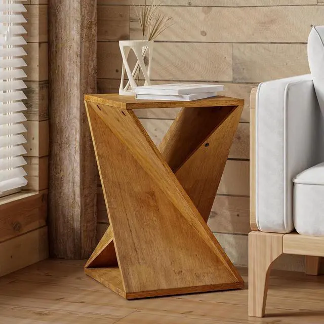 Main image of Farmhouse End Table Square Solid Wood Pedestal Side Table Rustic Plant Stand with Twisted Design for Living Room, Bedroom, Office, Natural Wood