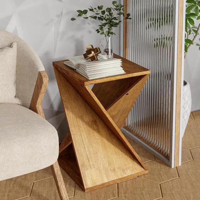 Alt view image 5 of 7 - Farmhouse End Table Square Solid Wood Pedestal Side Table Rustic Plant Stand with Twisted Design for Living Room, Bedroom, Office, Natural Wood