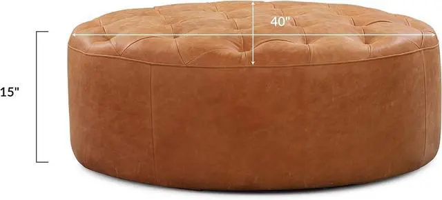 Alt view image 3 of 7 - POLY & BARK Ascot Ottoman in Full-Grain Pure-Aniline Italian Tanned Leather in Cognac Tan