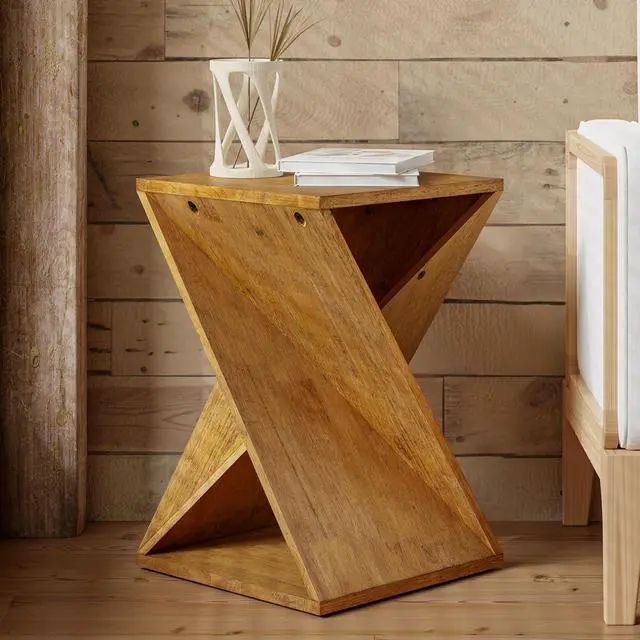Alt view image 7 of 7 - Farmhouse End Table Square Solid Wood Pedestal Side Table Rustic Plant Stand with Twisted Design for Living Room, Bedroom, Office, Natural Wood