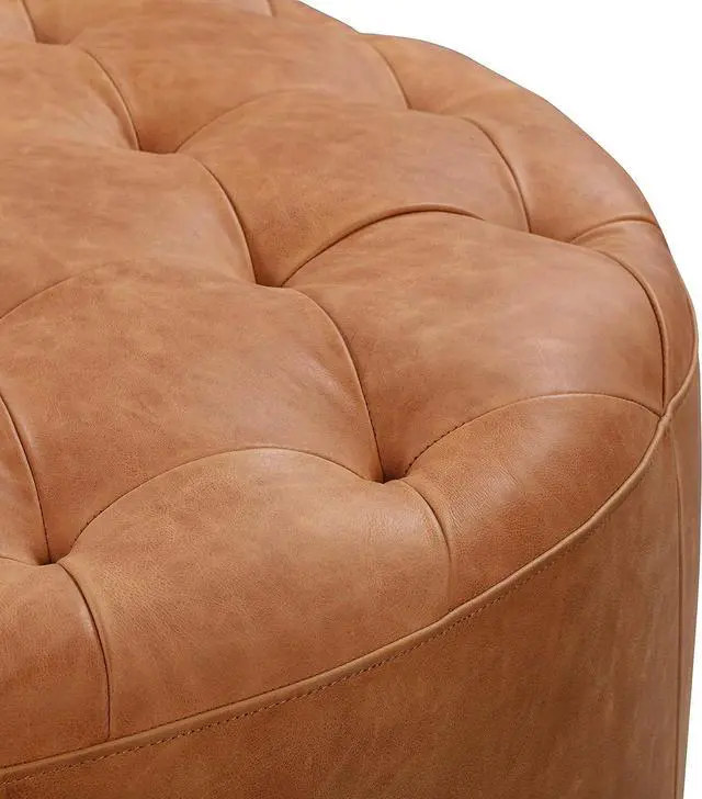 Alt view image 6 of 7 - POLY & BARK Ascot Ottoman in Full-Grain Pure-Aniline Italian Tanned Leather in Cognac Tan