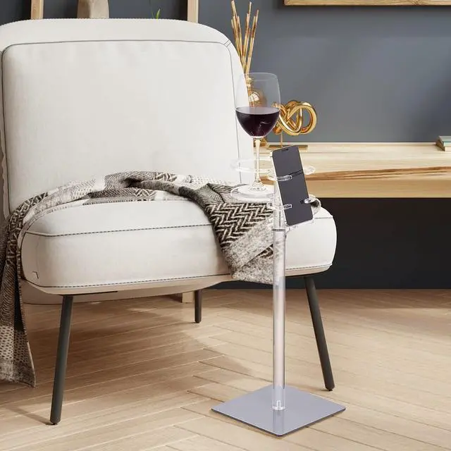 Alt view image 6 of 7 - Aquiver Acrylic Drink Table for Small Space - Sofa Side Table for Drinks, Remotes, Phones - Metal Base, 7.9'' L x 7.9'' W x 20.1'' H