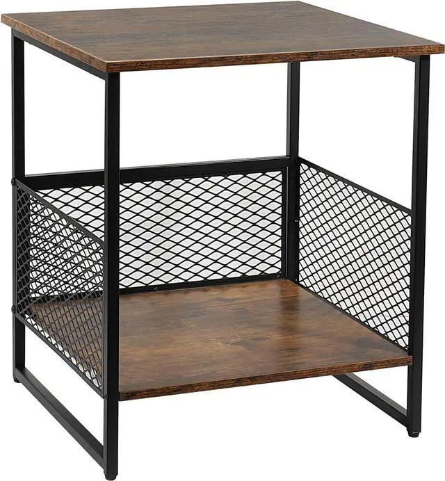 Main image of Square Side Table, 2 Tier End Table, Couch Side Table with Storage, Great for Printer Stand, Mini Fridge Stand, Aquarium Stand, Coffee Stand, Ideal for Living Room, Bedroom, Office (Brown)