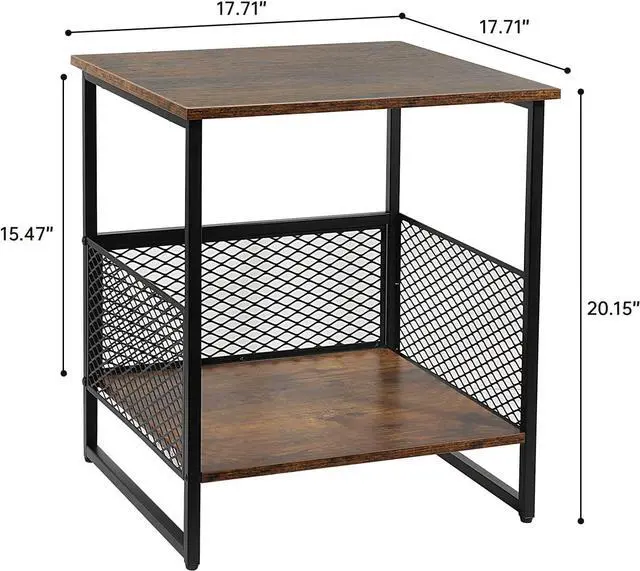 Alt view image 3 of 6 - Square Side Table, 2 Tier End Table, Couch Side Table with Storage, Great for Printer Stand, Mini Fridge Stand, Aquarium Stand, Coffee Stand, Ideal for Living Room, Bedroom, Office (Brown)