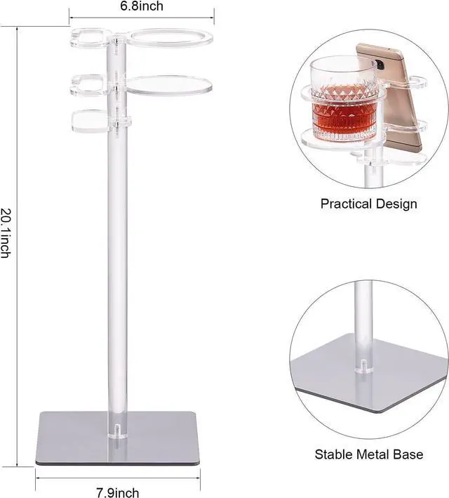 Alt view image 3 of 7 - Aquiver Acrylic Drink Table for Small Space - Sofa Side Table for Drinks, Remotes, Phones - Metal Base, 7.9'' L x 7.9'' W x 20.1'' H