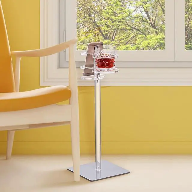 Alt view image 2 of 7 - Aquiver Acrylic Drink Table for Small Space - Sofa Side Table for Drinks, Remotes, Phones - Metal Base, 7.9'' L x 7.9'' W x 20.1'' H