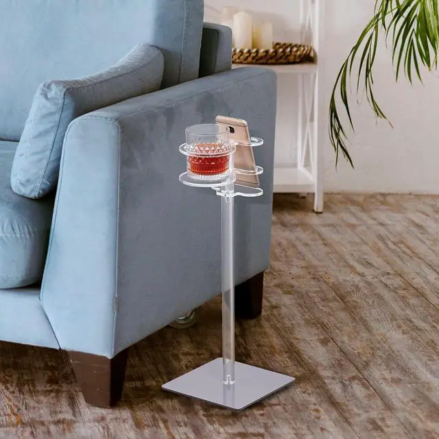 Alt view image 7 of 7 - Aquiver Acrylic Drink Table for Small Space - Sofa Side Table for Drinks, Remotes, Phones - Metal Base, 7.9'' L x 7.9'' W x 20.1'' H