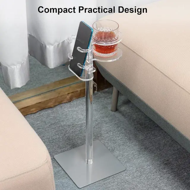Alt view image 5 of 7 - Aquiver Acrylic Drink Table for Small Space - Sofa Side Table for Drinks, Remotes, Phones - Metal Base, 7.9'' L x 7.9'' W x 20.1'' H