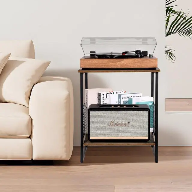 Alt view image 5 of 6 - Square Side Table, 2 Tier End Table, Couch Side Table with Storage, Great for Printer Stand, Mini Fridge Stand, Aquarium Stand, Coffee Stand, Ideal for Living Room, Bedroom, Office (Brown)