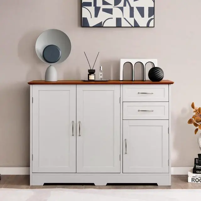 Alt view image 2 of 7 - PETSITE Buffet Cabinet, Kitchen Sideboard with Storage Cabinets & Drawers, Adjustable Shelf, Modern Credenza Coffee Bar Server Console Table Cupboard for Entryway Living Dining Room