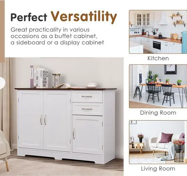 Alt view image 7 of 7 - PETSITE Buffet Cabinet, Kitchen Sideboard with Storage Cabinets & Drawers, Adjustable Shelf, Modern Credenza Coffee Bar Server Console Table Cupboard for Entryway Living Dining Room