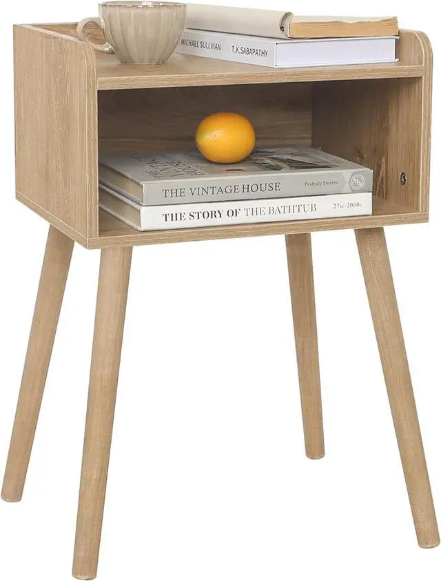 Main image of MaxSmeo Nightstand, Mid Century Modern Side Table Bedroom with Storage, Small End Bedside Table with Solid Wood Legs for Living Room, Office Small Spaces (Rustic Walnut)