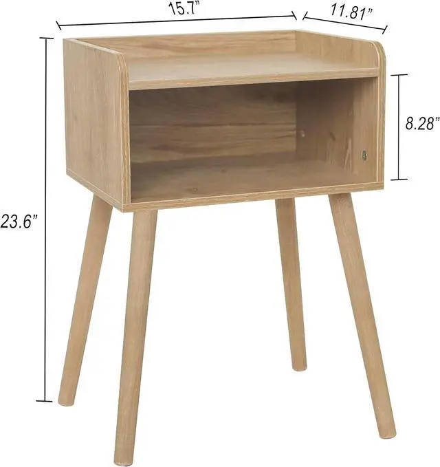 Alt view image 3 of 7 - MaxSmeo Nightstand, Mid Century Modern Side Table Bedroom with Storage, Small End Bedside Table with Solid Wood Legs for Living Room, Office Small Spaces (Rustic Walnut)