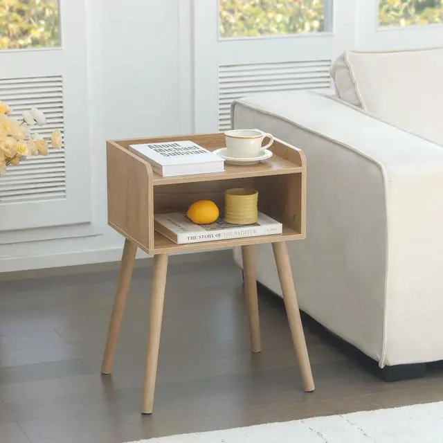 Alt view image 2 of 7 - MaxSmeo Nightstand, Mid Century Modern Side Table Bedroom with Storage, Small End Bedside Table with Solid Wood Legs for Living Room, Office Small Spaces (Rustic Walnut)