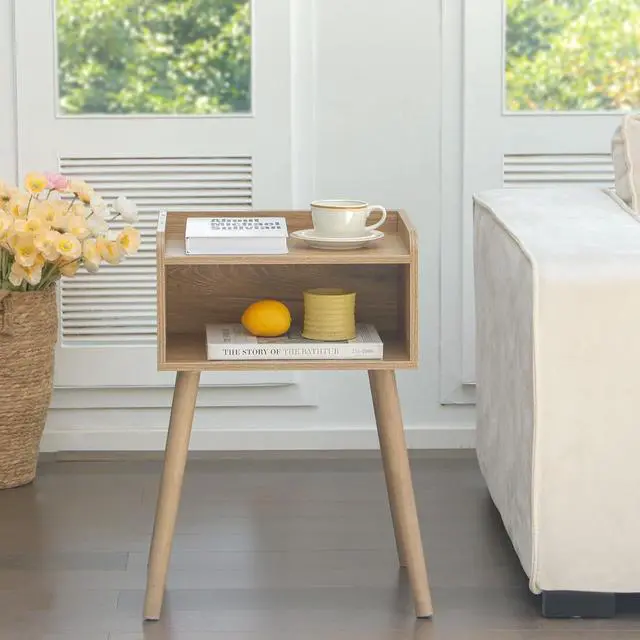 Alt view image 5 of 7 - MaxSmeo Nightstand, Mid Century Modern Side Table Bedroom with Storage, Small End Bedside Table with Solid Wood Legs for Living Room, Office Small Spaces (Rustic Walnut)