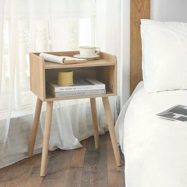 Alt view image 6 of 7 - MaxSmeo Nightstand, Mid Century Modern Side Table Bedroom with Storage, Small End Bedside Table with Solid Wood Legs for Living Room, Office Small Spaces (Rustic Walnut)