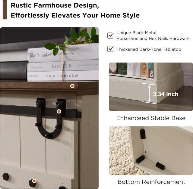 Alt view image 6 of 6 - OKD 75" Sideboard Buffet Cabinet with Storage, Farmhouse TV Stand w/Sliding Barn Door, Rustic Long Coffee Bar, Large Buffet Table for Dining Room, Kitchen and Living Room, Antique White
