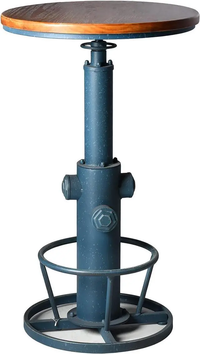 Alt view image 7 of 7 - LOKKHAN Industrial Bar Table 38.6"-48.4" Height Adjustable Swivel Round Wood Tabletop 23.7" Dia, Kitchen Dining Office Coffee Bistro Pub Table (Aged Blue)