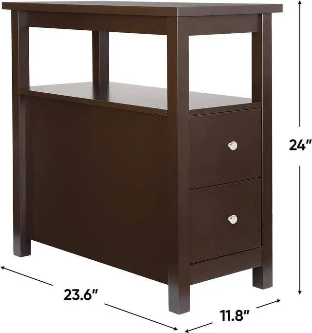 Alt view image 3 of 7 - ZENY Narrow End Table Set of 2 Side Table with Drawer and Open Shelf Sofa Table for Living Room Bedroom, Small Table for Bedside, Couch, Espresso