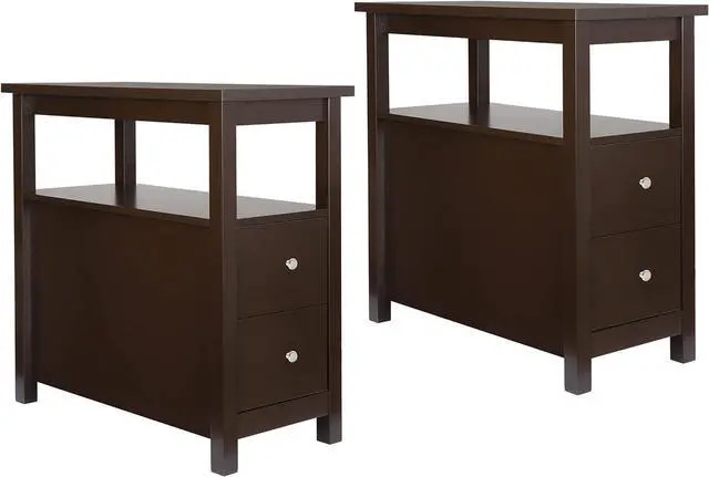 Alt view image 7 of 7 - ZENY Narrow End Table Set of 2 Side Table with Drawer and Open Shelf Sofa Table for Living Room Bedroom, Small Table for Bedside, Couch, Espresso