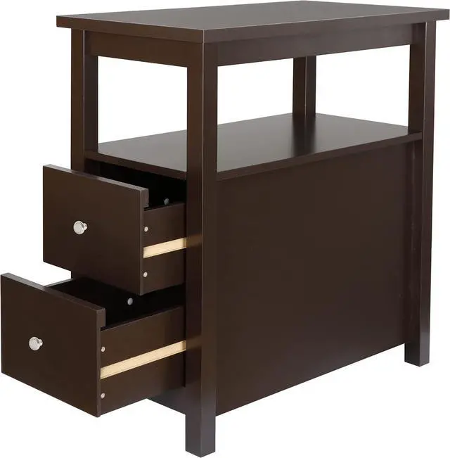 Alt view image 6 of 7 - ZENY Narrow End Table Set of 2 Side Table with Drawer and Open Shelf Sofa Table for Living Room Bedroom, Small Table for Bedside, Couch, Espresso