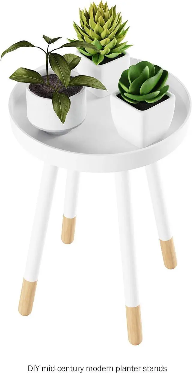 Alt view image 4 of 7 - Round End Table - 2-Tone Mid-Century Modern Home Accent Table with Tray Top for Living Room, Bedroom, or Office by Lavish Home (White)