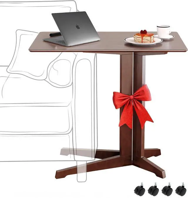 Main image of Premium Bamboo Rolling Side Table with Wheels - C Table End Table - Sofa Side Table Slide Under - Boho Coffee Accent Table, Laptop Table - C Shaped End Table - Couch Table - Rolling Tv Tray