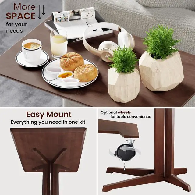 Alt view image 5 of 7 - Premium Bamboo Rolling Side Table with Wheels - C Table End Table - Sofa Side Table Slide Under - Boho Coffee Accent Table, Laptop Table - C Shaped End Table - Couch Table - Rolling Tv Tray