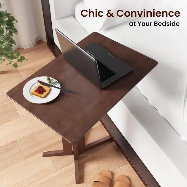 Alt view image 7 of 7 - Premium Bamboo Rolling Side Table with Wheels - C Table End Table - Sofa Side Table Slide Under - Boho Coffee Accent Table, Laptop Table - C Shaped End Table - Couch Table - Rolling Tv Tray