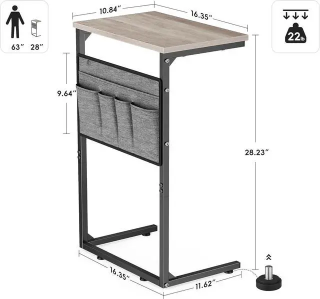 Alt view image 3 of 7 - Vagusicc C Shaped End Table Set of 2, Tall Side Table for Sofa, Small Couch Side Table with Storage Bag, TV Tray Table for Small Spaces, Sturdy Slide Under Sofa Table with Metal Frame for Living Room