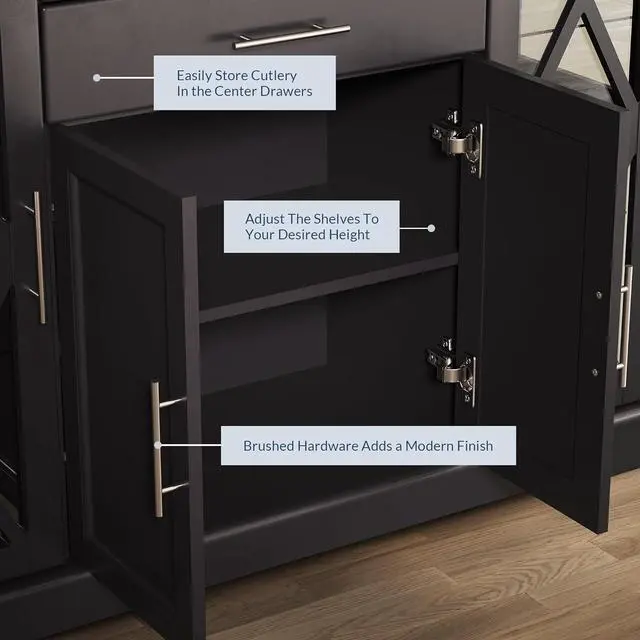 Alt view image 4 of 7 - BELLEZE Sideboard Buffet Cabinet, 47 Inch Storage Cabinet Console Table Coffee Bar Cabinet Kitchen Cupboard Pantry Cabinet Glass Display Cabinet for Lving Room Entryway Dining Room,Espresso