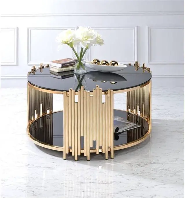 Alt view image 2 of 7 - BOWERY HILL 37" Round Modern Metal & Glass Coffee Table with Gold Rim, Assembly Require, Incredible Quality, for Living Room, in Black & Gold Finish