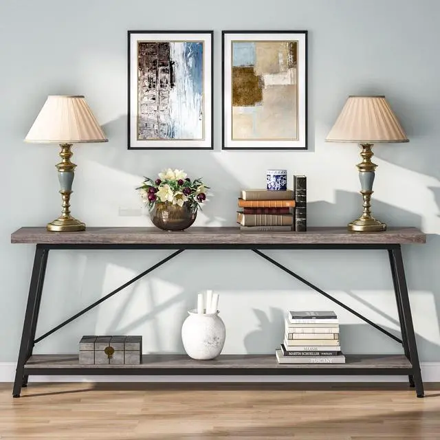 Alt view image 3 of 7 - Tribesigns 70.9 Inches Extra Long Sofa Table Behind Couch, Industrial Entry Console Table for Hallway, Entryway & Living Room, Light Gray and Black