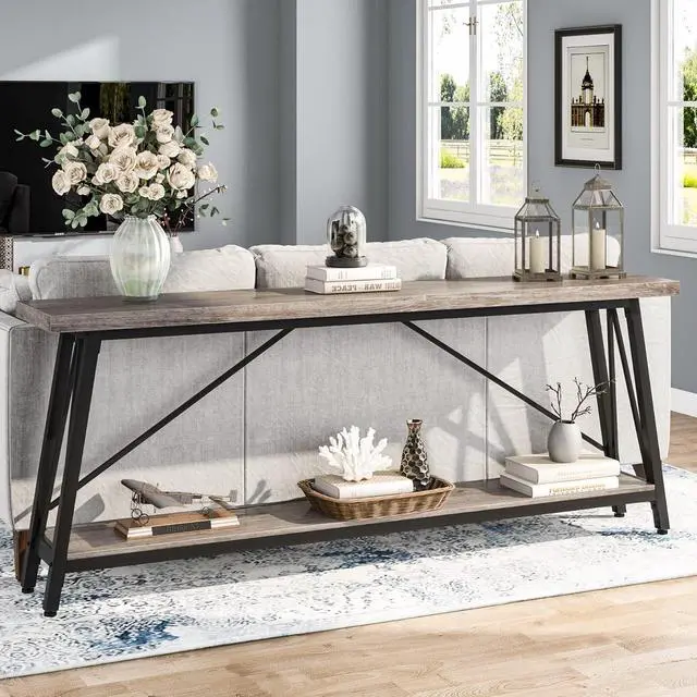 Main image of Tribesigns 70.9 Inches Extra Long Sofa Table Behind Couch, Industrial Entry Console Table for Hallway, Entryway & Living Room, Light Gray and Black
