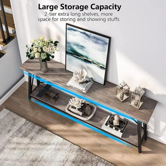 Alt view image 5 of 7 - Tribesigns 70.9 Inches Extra Long Sofa Table Behind Couch, Industrial Entry Console Table for Hallway, Entryway & Living Room, Light Gray and Black