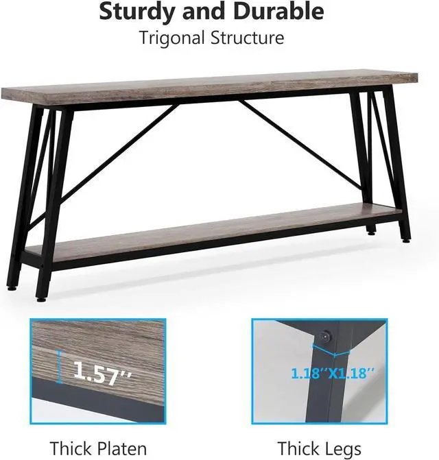 Alt view image 6 of 7 - Tribesigns 70.9 Inches Extra Long Sofa Table Behind Couch, Industrial Entry Console Table for Hallway, Entryway & Living Room, Light Gray and Black