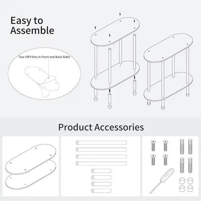 Alt view image 4 of 6 - Clear Acrylic Narrow Side Table for Small Spaces, 15.75" L x 7.87" W x 19.82" H, 2 Tier Oval Slim End Table Nightstand, Small Skinny Bedside Table for Bedroom, Bathroom, Living Room