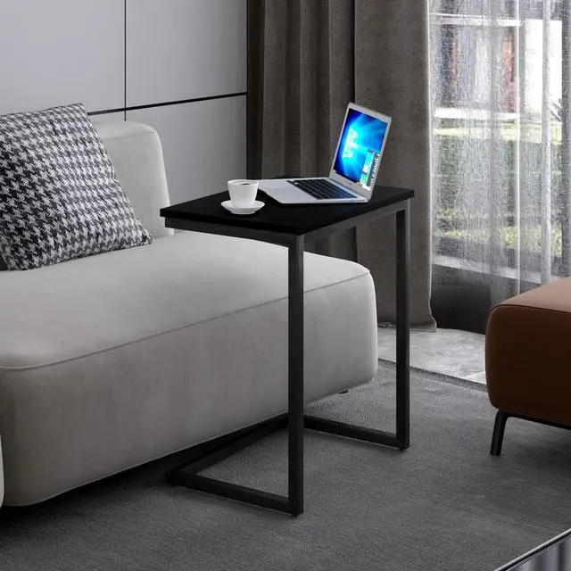 Alt view image 4 of 6 - Sofa C Side End Table Wood Accent Couch Table Coffee Tray Snack Side Table Notebook Laptop Holder Over Bed Stand Reading Desk Black Color 22x14x27 Inch Space Saving for Living Room Bedroom