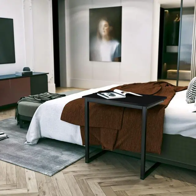 Alt view image 5 of 6 - Sofa C Side End Table Wood Accent Couch Table Coffee Tray Snack Side Table Notebook Laptop Holder Over Bed Stand Reading Desk Black Color 22x14x27 Inch Space Saving for Living Room Bedroom