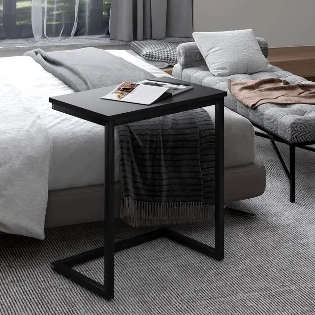 Alt view image 6 of 6 - Sofa C Side End Table Wood Accent Couch Table Coffee Tray Snack Side Table Notebook Laptop Holder Over Bed Stand Reading Desk Black Color 22x14x27 Inch Space Saving for Living Room Bedroom
