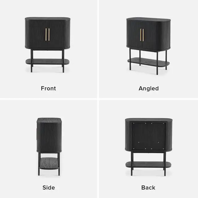 Alt view image 5 of 7 - mopio Quin Storage Cabinet, Tambour Fluted Entryway Accent Sofa Tables, Buffet Sideboard with Doors & Shelves, Pantry Coffee Wine Bar Cabinet, Wood Console Table, Mid Century Modern (Black)