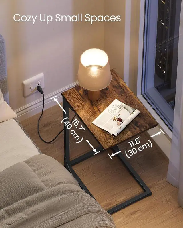 Alt view image 5 of 6 - VASAGLE C-Shaped Side Table, End Table with Charging Station, C Table for Couch, Sofa, Adjustable Feet, for Bedroom, Living Room, 2 USB Ports and Outlets, Rustic Brown ULET362K01
