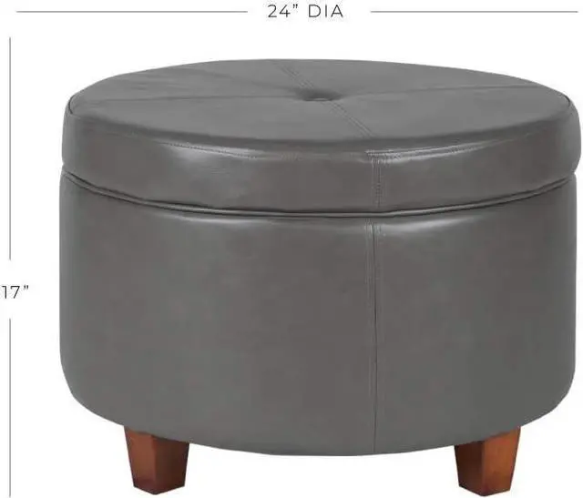 Alt view image 3 of 7 - HomePop Round Leatherette Storage Ottoman with Lid, Charcoal Grey Large